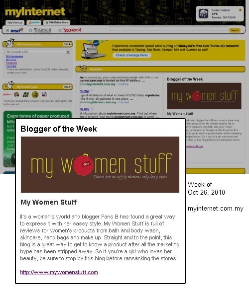 myinternet blogger of the week my women stuff!