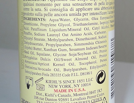 kiehl's lightweight body lotion ingredients