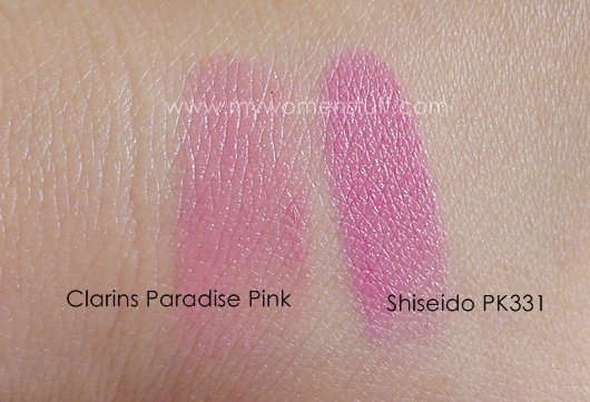 swatch comparison clarins paradise pink shiseido pk331 divine