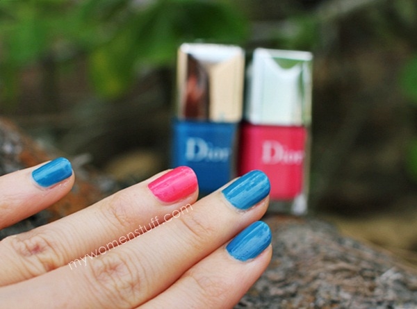 dior vernis in lagoon and cosmo nail swatch in the sun