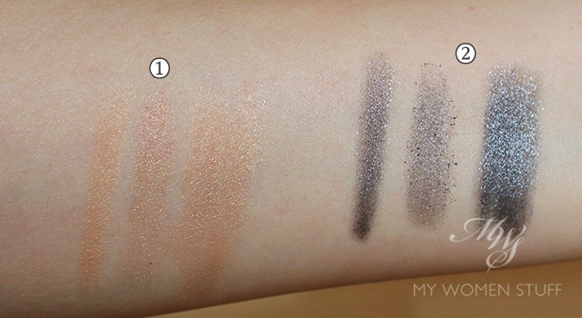 dior twin set eyeshadow swatch 060 grey sigh 530 beige ribbons