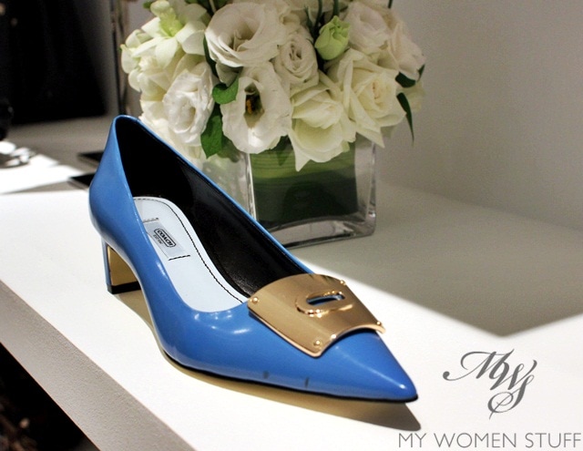 coach blue pump with turnkey buckle