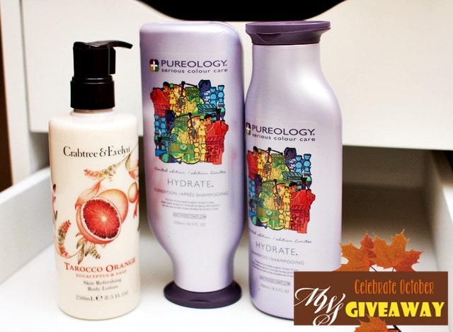 pureology hydrating shampoo conditioner, crabtree tarroco orange body lotion