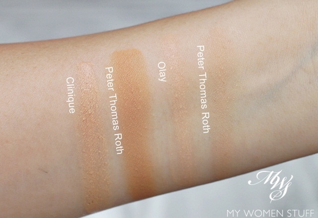 olay, peter thomas roth, clinique cc cream swatches