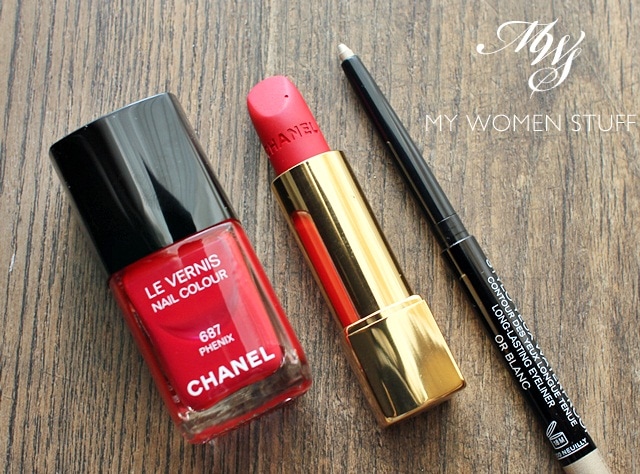 chanel rouge allure velvet la flamboyante, nail phenix, eyeliner or blanc