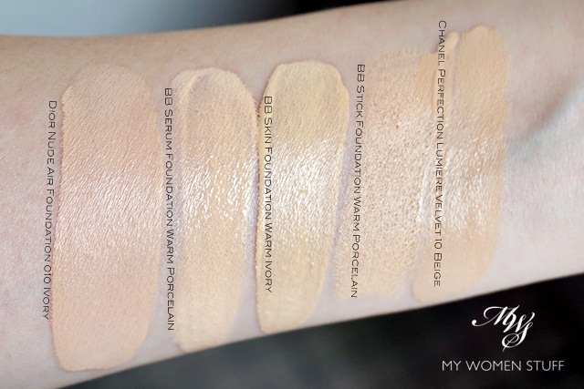 bobbi brown intensive skin serum foundation warm porcelain swatches comparison