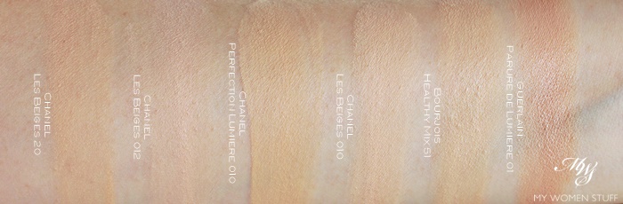 chanel les beiges healthy glow liquid foundation swatch comparison and review