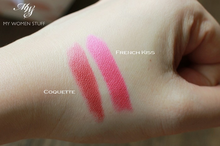 laura mercier velour lovers lip color - french kiss, coquette swatches