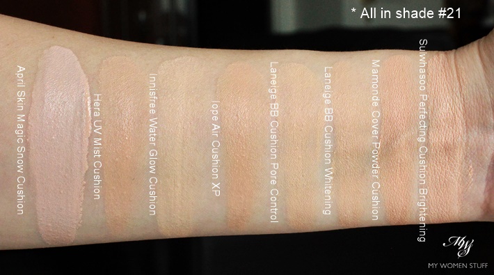 korean cushion foundation compared swatches