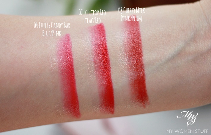 laneige two tone tint lip bar swatches 04, 07, 08