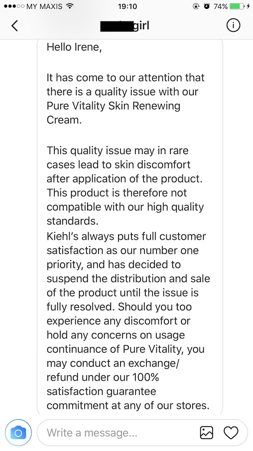 kiehl's pure vitality cream reply irene