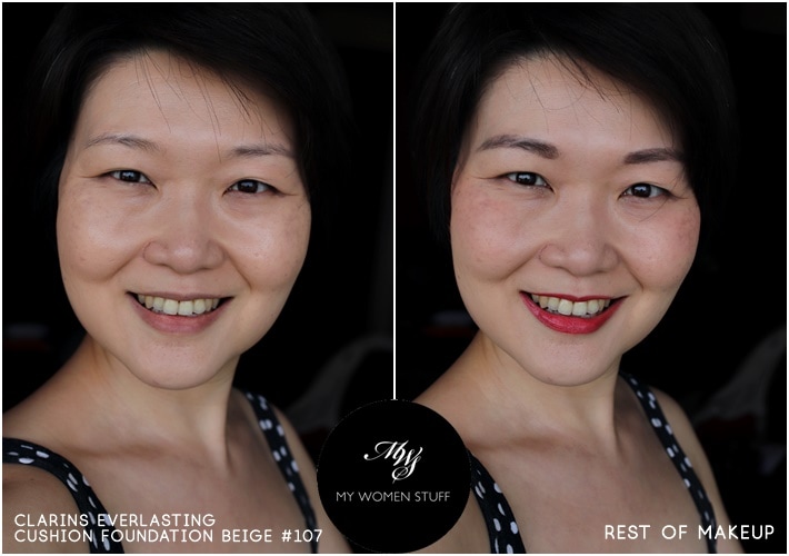 clarins everlasting cushion foundation beige 107 before after