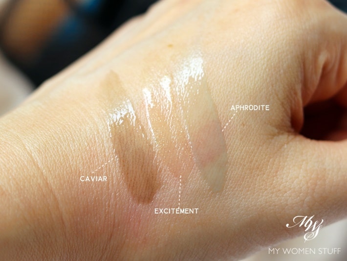 chanel coco gloss caviar, excitement, aphrodite swatches