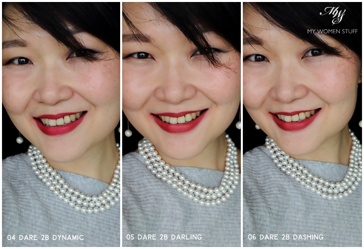 three daringly distinct lipstick swatches