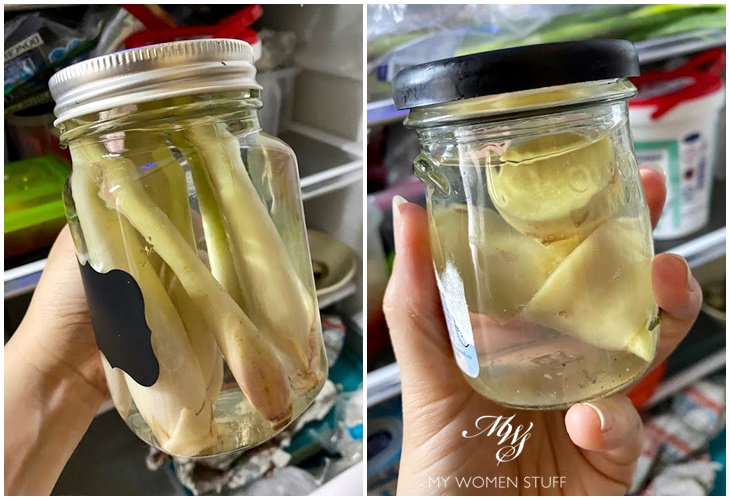 ginger lemongrass galangal store in water